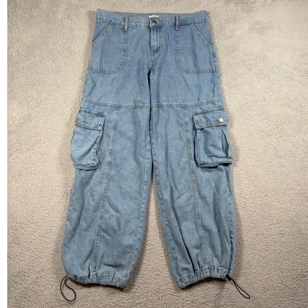 Simple Society Womens Baggy Cargo Jeans Light Wash Wide Leg Sz 5/27 Skater Denim